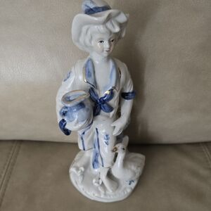 Charming Blue and White Porcelain Figurine Boy and Goose KPM style